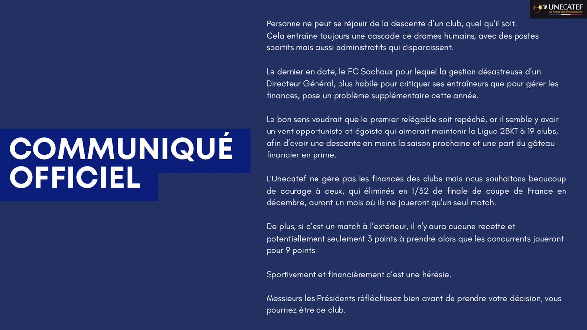 { 𝗖𝗼𝗺𝗺𝘂𝗻𝗶𝗾𝘂é 𝗼𝗳𝗳𝗶𝗰𝗶𝗲𝗹 }

#ligue2bkt #réformedeschampionnats #fcsochaux #unecatef