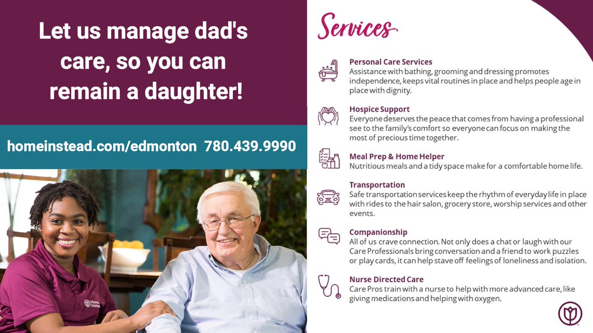 In-home care services can help people at any point within the aging process. Our expert care provides all the support people need to live well wherever they call home for years to come. Call 780.439.9990 or click link below to learn more.
 
homeinstead.ca/location/3031/…
