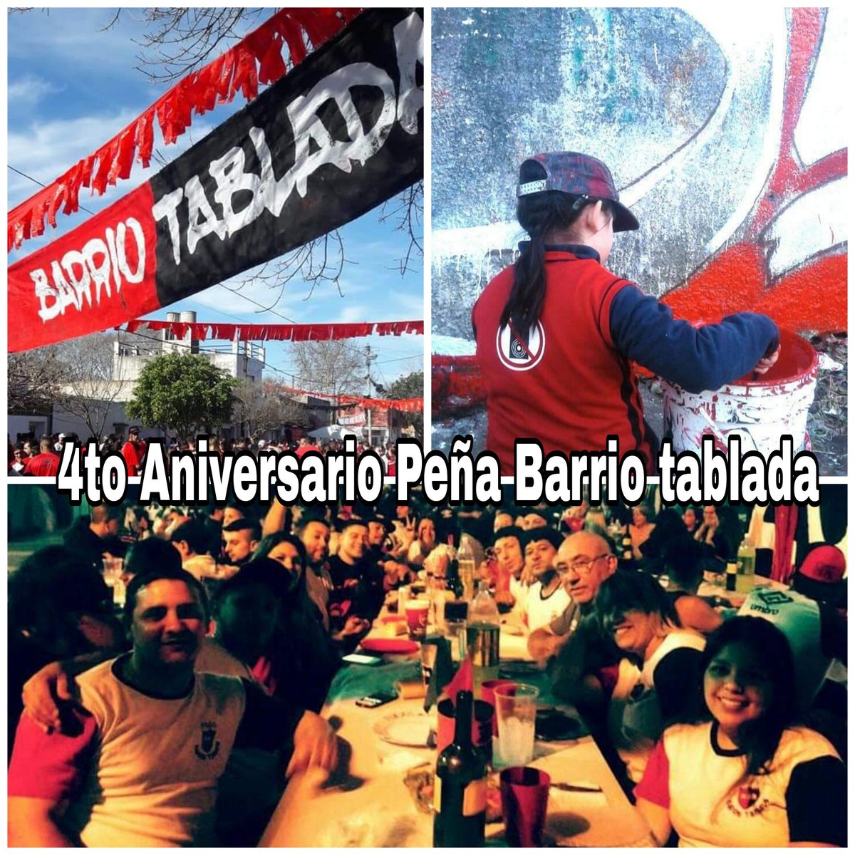 BarrioTablada's tweet photo. Nuestra querida Peña Barrio Tablada celebra su 4to Aniversario.. siempre poniendo a Newell's en lo más alto, llevando los colores en cada esquina de este barrio y en cada pibe, Gracias a todos los que forman parte de nuestra Peña y a los que colaboran cada vez que lo necesitamos https://t.co/op7rKeOi7G
