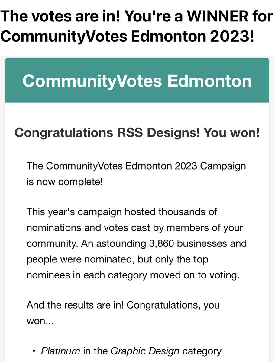 Friends!! We did it! Thank you for nominating me as Best Graphic Design Services through CommunityVotes Edmonton! What an honour! Second time in a row ❤️ #yeg #yegsmallbusiness #supportlocal