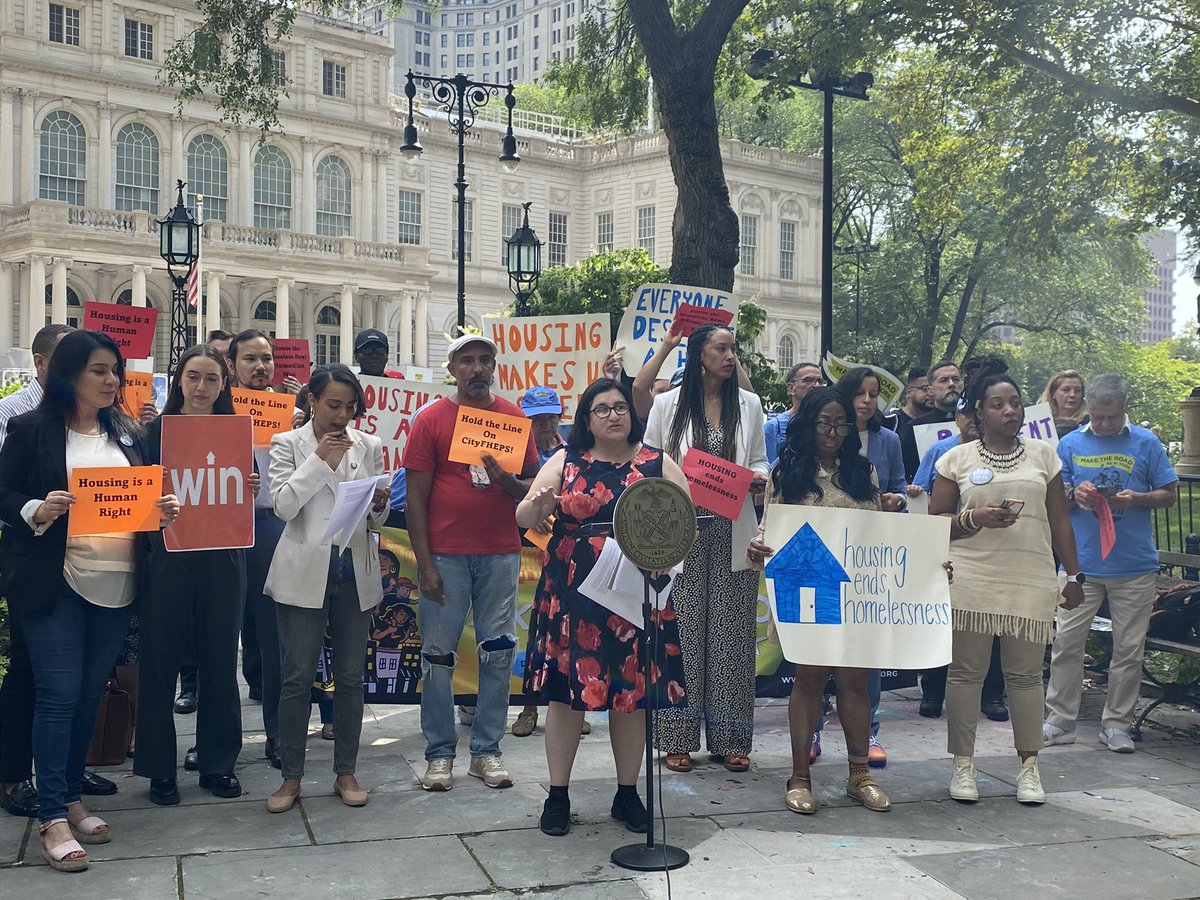 VOCALNewYork's tweet photo. HAPPENING NOW: Members of @NYCCouncil and advocates at City Hall Park holding a press conference to show support for the Council overturning Mayor Adams’ veto of the CityFHEPS reform bills. https://t.co/jdea4WnhtY