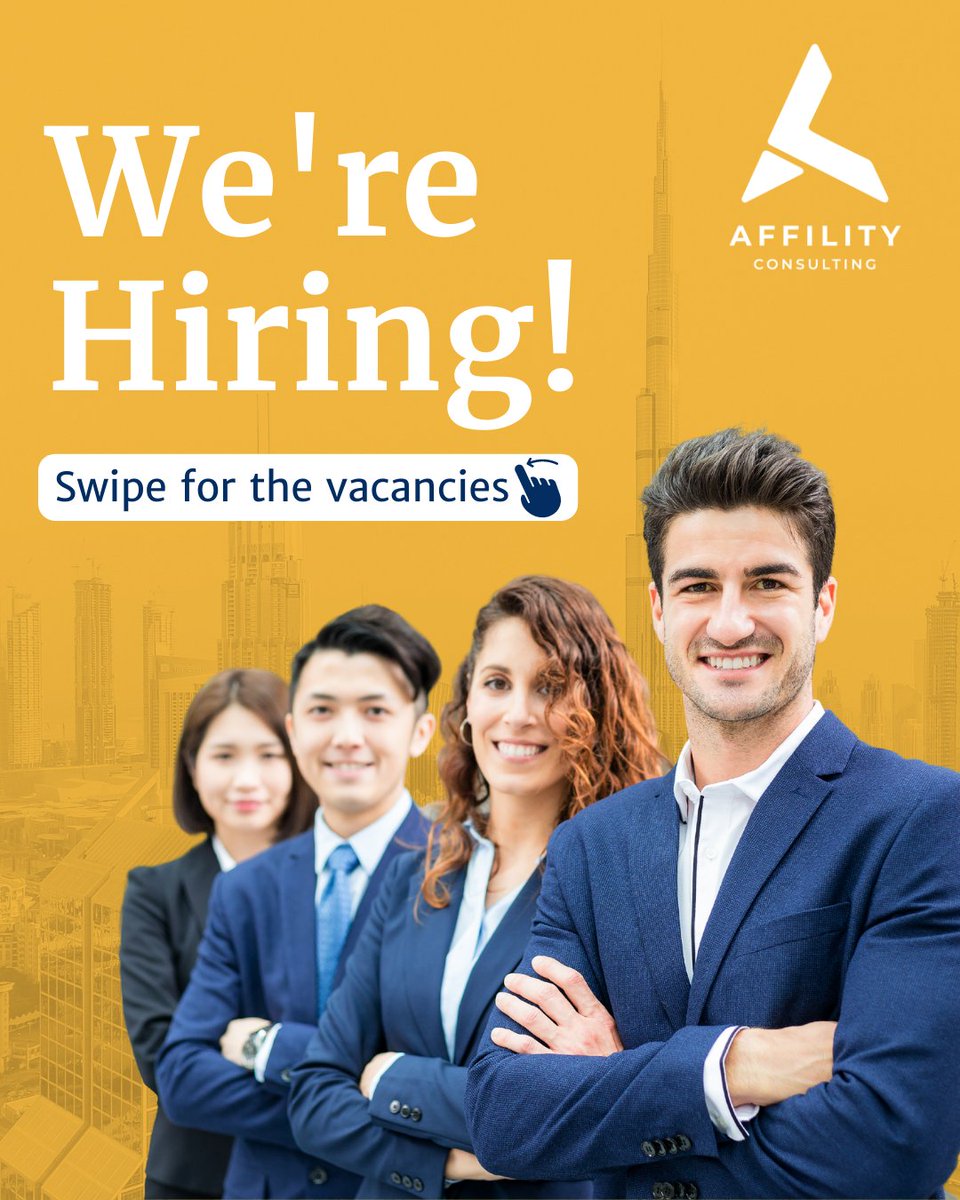AffilityC's tweet photo. Would you like to work with the UAE's fastest-growing IT and Business Consulting company?

Great! Because we are currently seeking candidates to fill the below positions. Apply via the link: https://t.co/GKiKWNOHS7

#DubaiJobs #DubaiCareers https://t.co/Iy18LJpftx