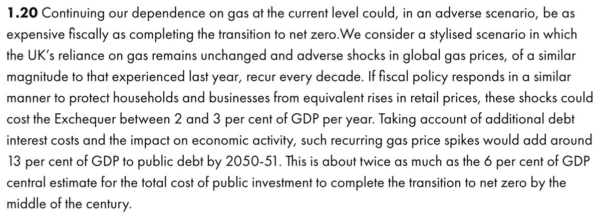 V big from the Office for Budget Responsibility....

*Costs of NOT zero could be double the costs of reaching it*

They find keeping relying on gas &amp; crisis similar to today's every 10y (v possible as gas = volatile) adds 13% GDP to public debt by 2050 

obr.uk/frs/fiscal-ris…