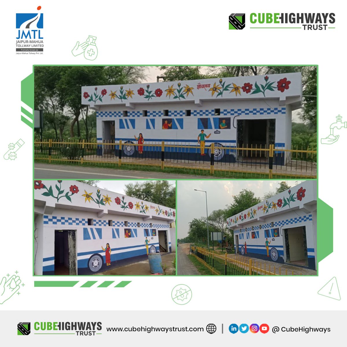 CubeHighways's tweet photo. Jaipur Mahua Tollway Limited (JMTL) sets an example by transforming toilet blocks into clean and well-designed sanitation facilities for road users. These new facilities will provide a welcoming and inclusive road experience for all users.  

#JMTL 
#SanitationMatters https://t.co/6fNnA4n17H