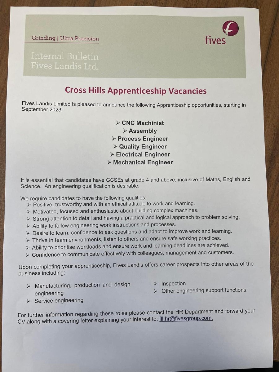 igscareers's tweet photo. Apprenticeship Opportunities available at Fives Landis, Cross Hills in Process, Quality, Mechanical &amp; Electrical Engineering. Starting Sept 23, candidates must have GCSE Grade 4s and above in Maths, English and Science. Pop into C10 to find out more.
#careers #apprenticeships https://t.co/k67WyR7gyN