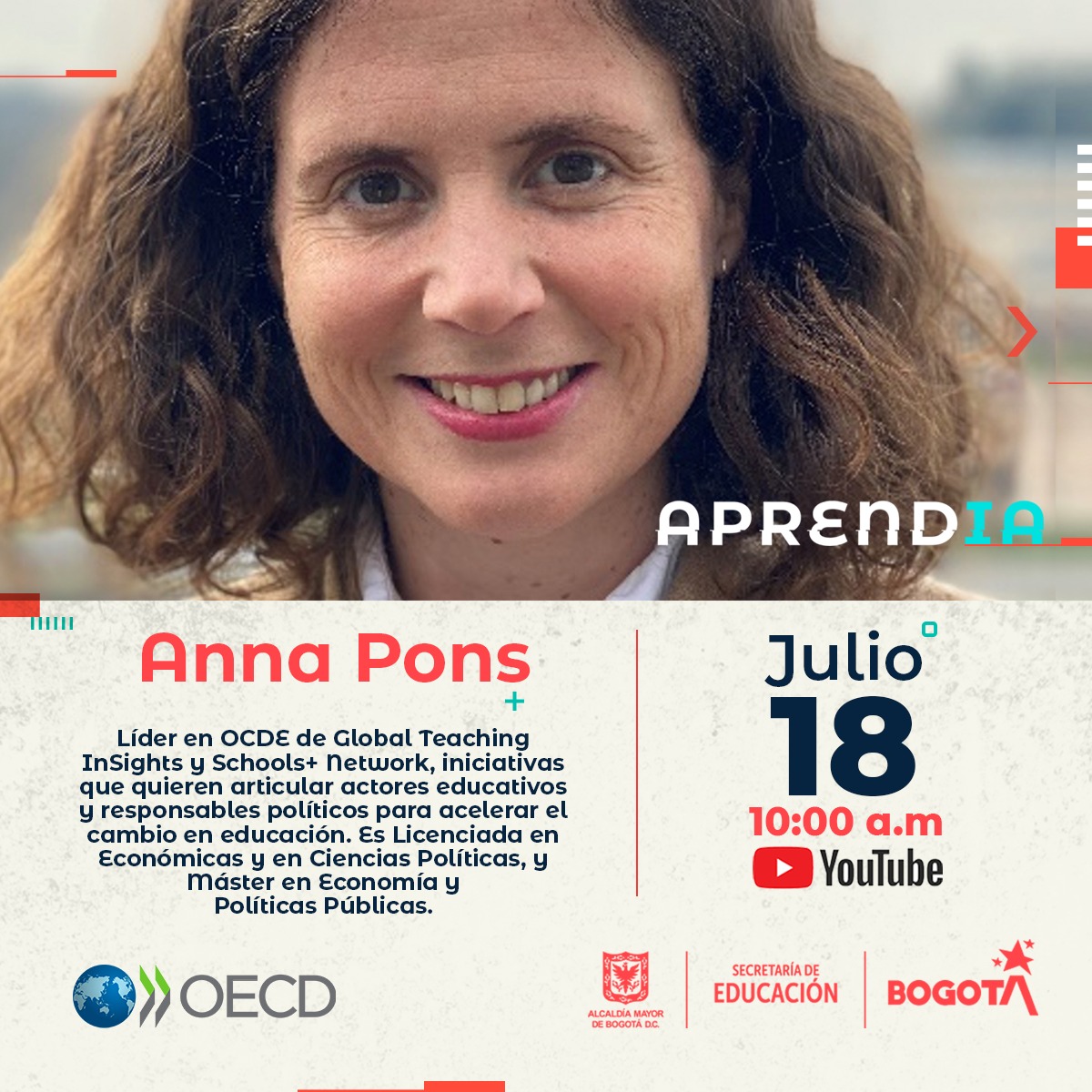 UliaYemail's tweet photo. ¿Profes, listos para transformar la educación con la #IA? 🚀💡Desde @EducacionBogota los invitamos a conectarse con #AprendIA el 18 de julio a las 10am. Charlaremos con la experta Anna Pons para reflexionar sobre cómo la #InteligenciaArtificial puede potenciar la educación. https://t.co/RDfeMgWB1i