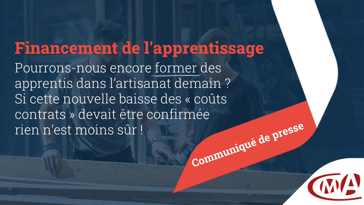 🚨 Baisse des niveaux de prise en charge des contrats d’#apprentissage annoncé : le réseau des #CMA exprime ses plus vives inquiétudes et alerte sur les conséquences dramatiques sur l’apprentissage dans l’#artisanat !

Communiqué ➡️ bit.ly/43wue1y
#AvenirPro
