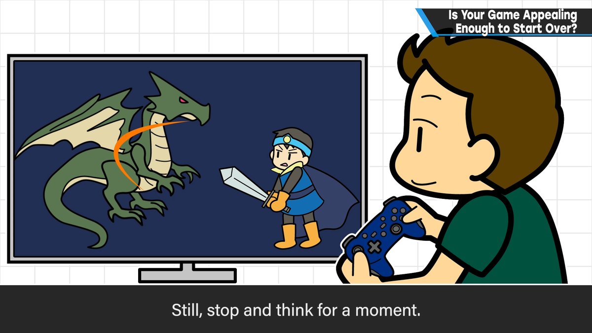 Sora_Sakurai's tweet photo. https://t.co/VRbS3332TN
[Is Your Game Appealing Enough to Start Over?]
Games that greatly penalize the player each time they're defeated are on the rise. Roguelikes are a prime example.

This is fine for games players are meant to play over and over again, but whether they'll actually -want- to play is another question.