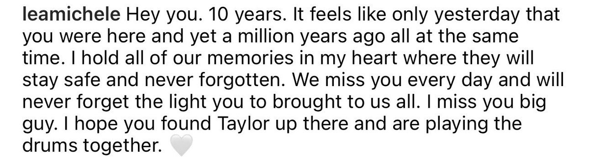 Lea posted this on Instagram. I’m not okay 💔 #10YearsWithoutCory