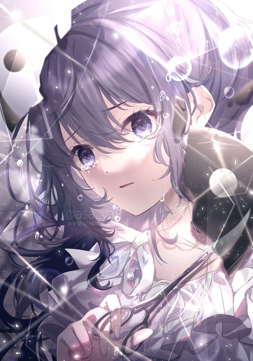 1girl solo tears long hair purple hair purple eyes looking at viewer  illustration images