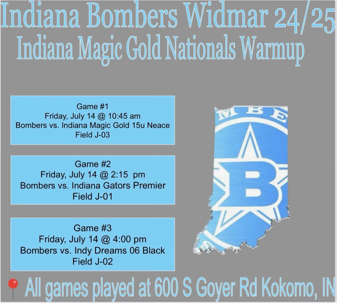 Here's the <a href="/INBombers06/">Indiana Bombers 24/25 Gold</a> schedule come out and watch my team in Kokomo! <a href="/McCallSalmon/">McCall Salmon</a> <a href="/BrittiniK24/">Brittini Merchant</a> <a href="/saradriesenga10/">Sara Driesenga</a>