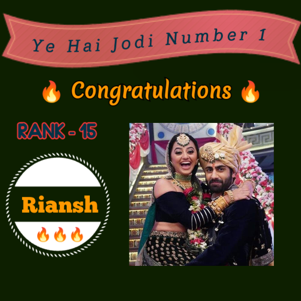 indian_tvcouple's tweet photo. Congratulations Fans 🎊❣️😍 

Ye Hai Jodi Number 1 🔥 

#yehaijodino1 #indian_tvcouple 

#Riansh  ❤️ 

Rank - 15 🙌 

#rianshians #rrahel #rrahelians  #immj2  #ishqmeinmarjawan2 #rrahulsudhir #hellyshah #riddhimavanshraisinghania #vanshraisinghania 

@OfficialHelly7 https://t.co/F3NtJ1tcjh