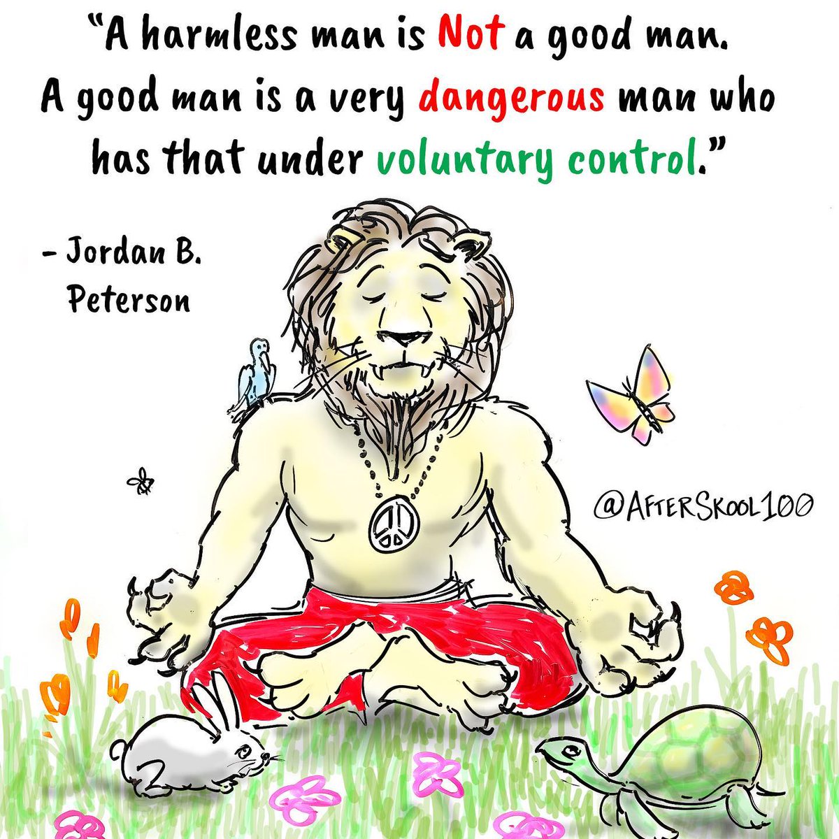 AfterSkool101's tweet photo. You must be dangerous to be good. You must uncover the depths of your own cruelty so you’ll be capable when external cruelty comes knocking on your door. This is the best guarantee of peace @jordanbpeterson  #afterskool https://t.co/mPvoxx3r58