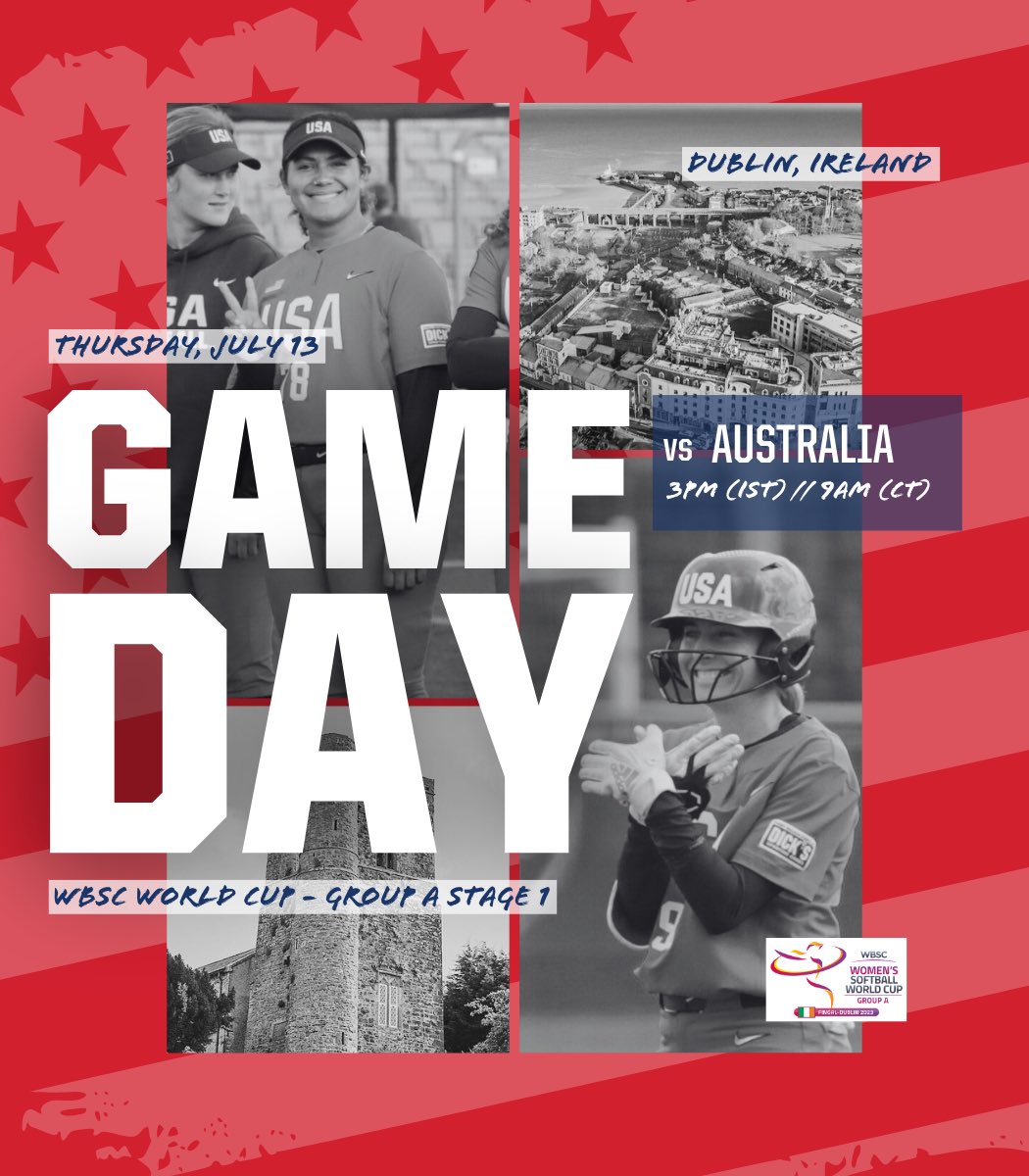 𝗠𝗼𝗿𝗲 𝘀𝗼𝗳𝘁𝗯𝗮𝗹𝗹 coming your way from Ireland 😁

🇺🇸 vs 🇦🇺

⏰ 3 p.m. IST / 9 a.m. CT
📱💻 go.usasoftball.com/3D3bLyQ

#SoftballWorldCupW |<a href="/WBSC/">WBSC ⚾🥎</a>