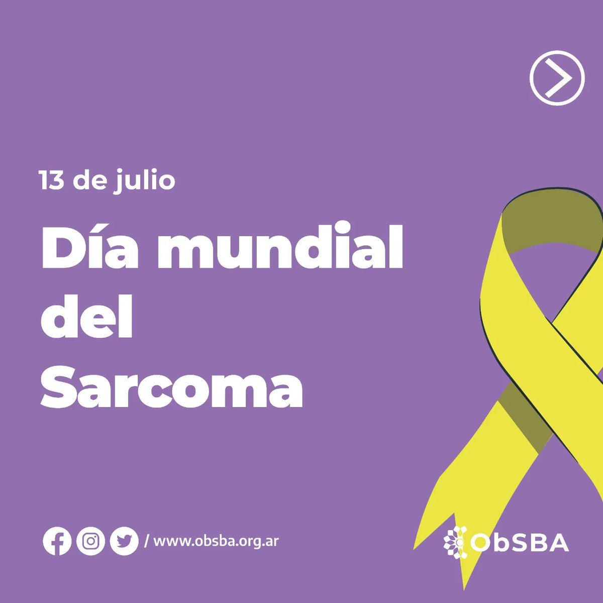 obsba's tweet photo. 13 de julio – Día Internacional del Sarcoma

El propósito de esta fecha es informar y concientizar a la población sobre este cáncer, el cual tiene más de 150 variedades reconocidas por la Organización Mundial de la Salud.
#sarcoma
#SanatorioMendez
#ObSBA https://t.co/US9FjZX8XF