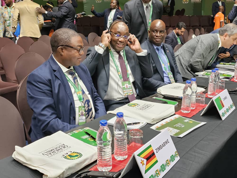 FAZFootball's tweet photo. FAZ president Andrew Kamanga is leading a three-member delegation from the Association at the 45th CAF Ordinary General Assembly in Abidjan, Ivory Coast. Kamanga has been accompanied by his vice Justin Mumba and general secretary Reuben Kamanga at the Assembly where the election of CAF Executive Committee members for the term 2023 – 2027 will be made.