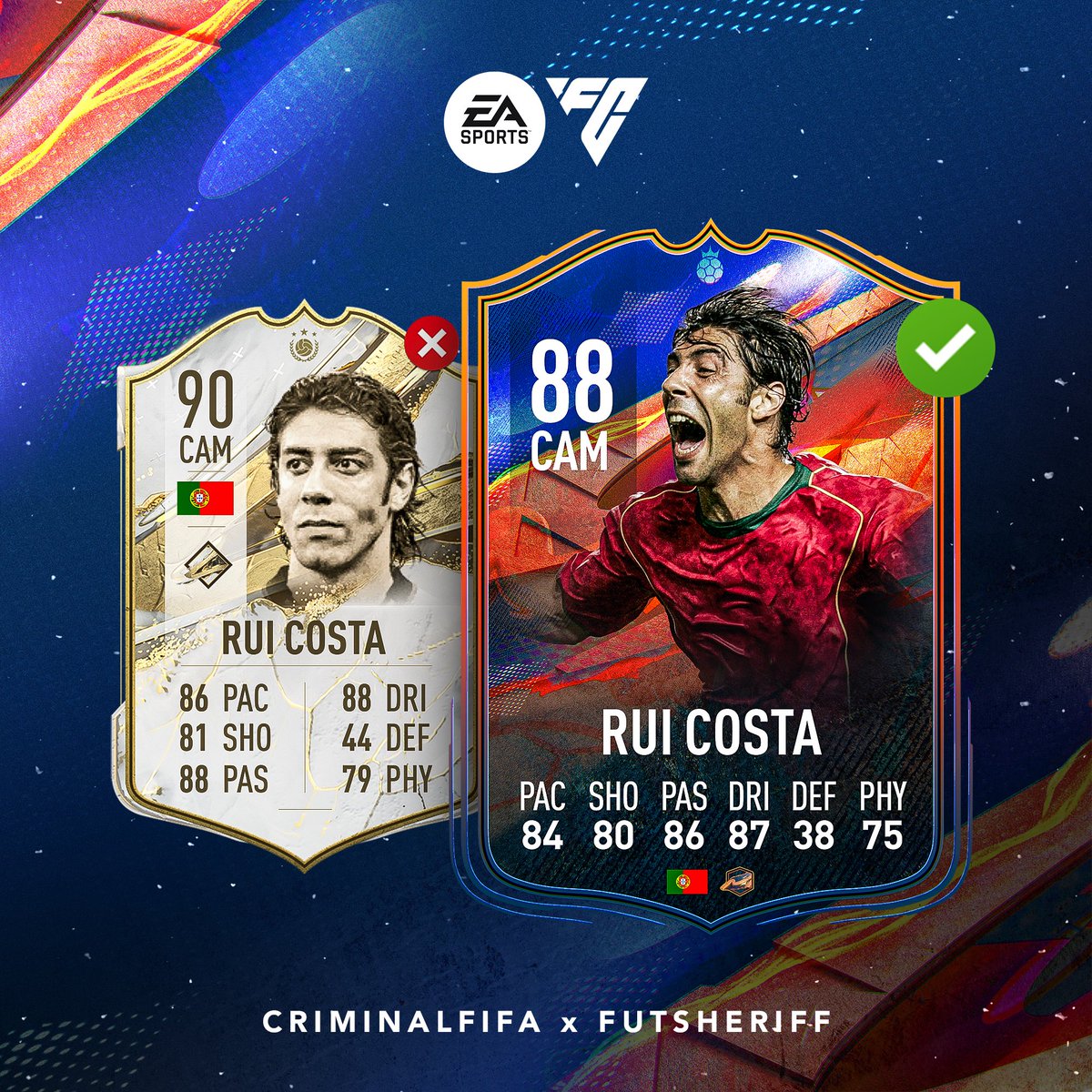FutSheriff's tweet photo. 🚨Rui Costa 🇵🇹 will be downgraded to HERO in EA FC✅

Thoughts?✍🏻

Make sure to follow @FutSheriff &amp; @Criminal__x !

#fifa23 https://t.co/g2qb1og3HK