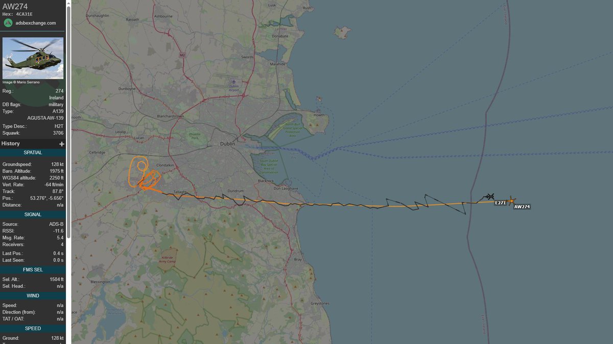 EISNspotter's tweet photo. 11:34z

🇮🇪 Irish Air Corps AW139 #4CA31E 274
🇮🇪 Irish Air Corps EC135 #4CA28B 271

#AW274 and #E271 en route to 🇬🇧 RAF Fairford (EGVA) where they will be on static display at the 2023 Royal International Air Tattoo. https://t.co/Y0g0Nrm0O5