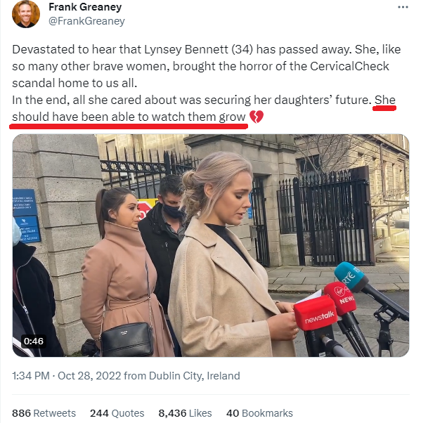 Care2much18's tweet photo. Tweets like this, believing her cancer fully preventable, went viral after Lynsey's sad death, RIP.

Irish media never told the full story though and understandably many deemed it so.

Her cancer subtype was extremely difficult to prevent via screening - and it still is today. /1 https://t.co/o2I6aco8FF