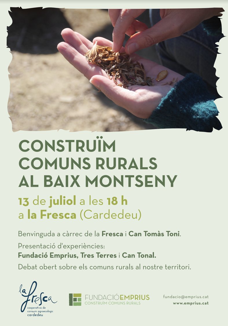 FundacioEmprius's tweet photo. 🟢Aquest tarda us esperem a #Cardedeu per debatre sobre els #comunals a partir de l'experiència de projectes col·lectius de #proximitat que fan camí per impulsar el #comunalisme al nostre territori!
#BaixMontseny #Ruralisme
https://t.co/5WGHxKsaJ6 https://t.co/mPvEllSxJI
