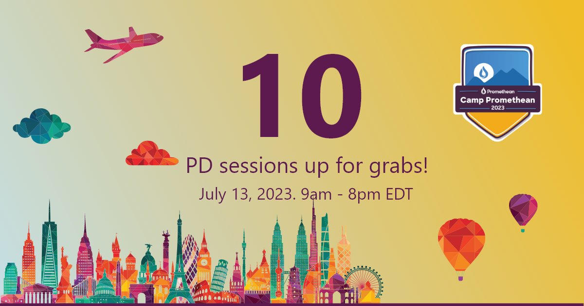 🚨 Camp Promethean giveaway 🚨

To enter: 
1. Follow <a href="/Promethean/">Promethean</a> on Twitter.
2. Be a registered attendee of Camp Promethean.
3. Tag <a href="/Promethean/">Promethean</a> and use the #CampPromethean23 in any tweet during Camp Promethean (Today - July 13, 2023.)

Register now: bit.ly/462wYWD