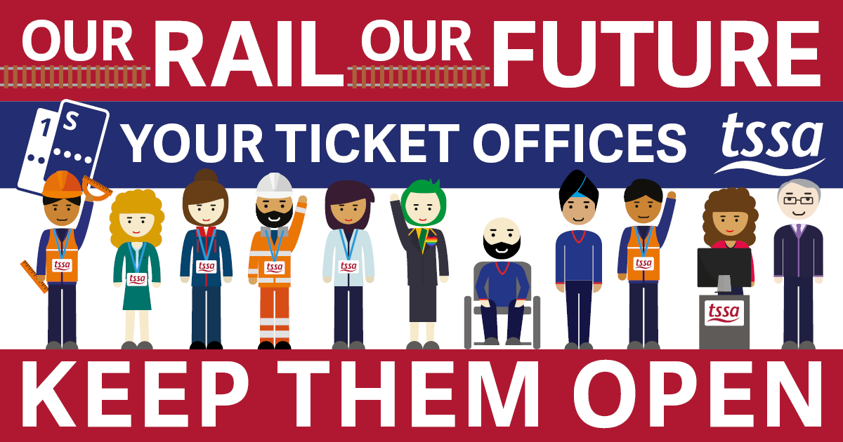 TSSAunion's tweet photo. 🚉 Ticket offices are YOURS, let's keep them OPEN! 
 
You can help 👇 
 
1. Sign the petition: https://t.co/MTVDG3Bm5B
2. Take part in the consultation: https://t.co/aWMGQV0S43
3. Display a poster: https://t.co/Ya6juenuOo https://t.co/JqvhDwKssx