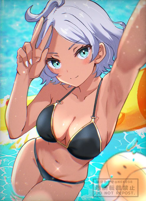 #水星の魔女プールで自撮りするセセリアさん 
