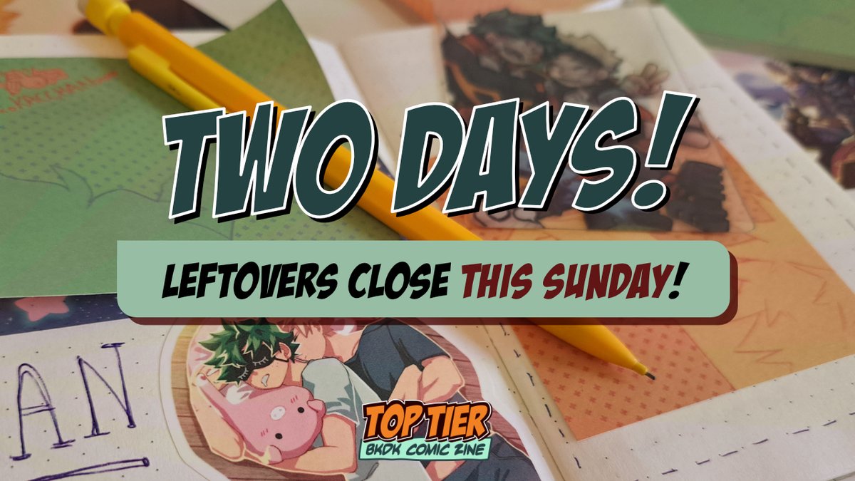 ⏰ LEFTOVERS CLOSE IN TWO DAYS! ⏰
It's almost time to wrap up and head for new adventures. But don't worry, the final sale weekend is just beginning!
🛒 bkdktoptierzine.bigcartel.com