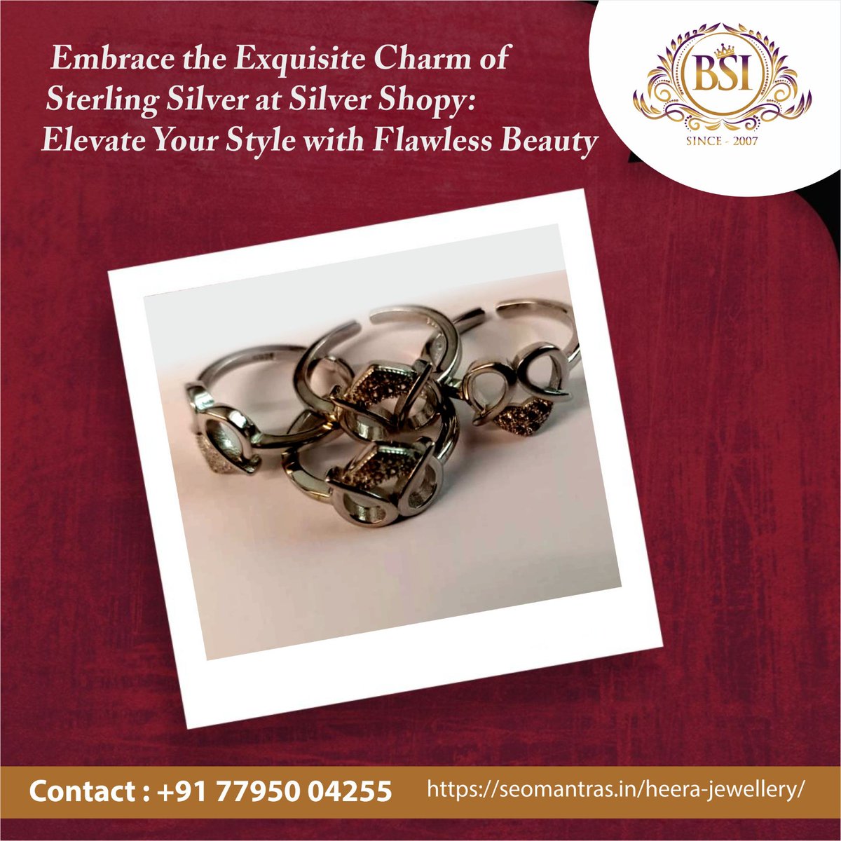Heerajewelers's tweet image. Discover the enchanting world of sterling silver rings at "𝓢𝓲𝓵𝓿𝓮𝓻 𝓢𝓱𝓸𝓹𝔂"! Delicately crafted, these rings showcase timeless elegance and impeccable craftsmanship. 

Call us at +91 77950 04255 or visit our website at silvershopy.in

#ShopSilver #perfectring