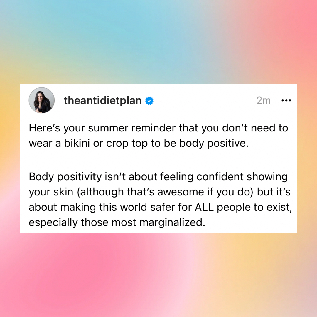 theantidietplan's tweet photo. How much or little skin you decide to show has nothing to do with how body positive you are!
We hope that whatever decision you make is rooted in your own values and how you feel most comfortable, not diet culture.
#dietculture #bodypositivity #fatpositive #riotsnotdiets #antid https://t.co/4JhFDfiDUa