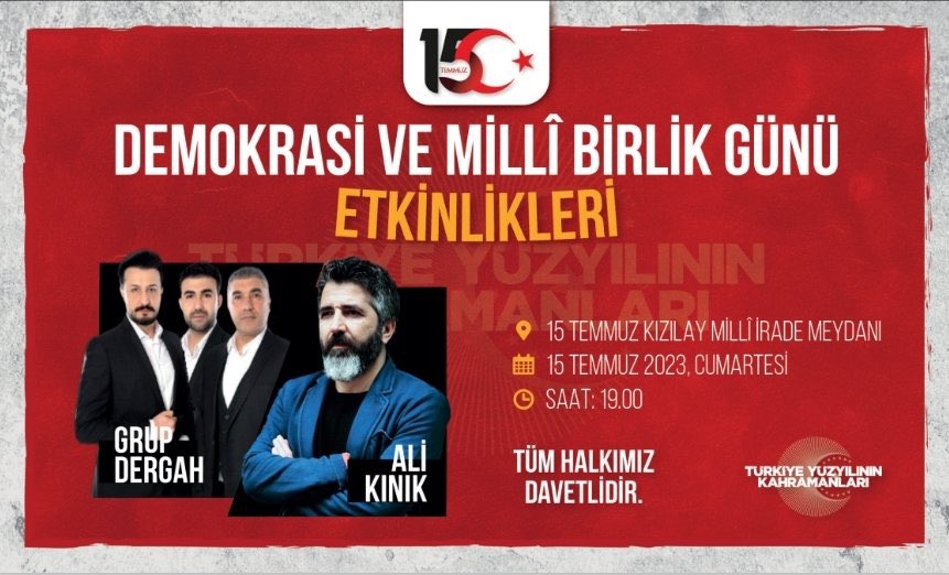 Fatih__Bildik's tweet photo. 15 Temmuz Demokrasi ve Milli Birlik Günü ‘nde gerçekleştirilecek  etkinliklerimize tüm halkımızı bekliyoruz..

📍: Kızılay Milli İrade Meydanı
🕖: 19.00

#15Temmuz https://t.co/txFkJOBsjh