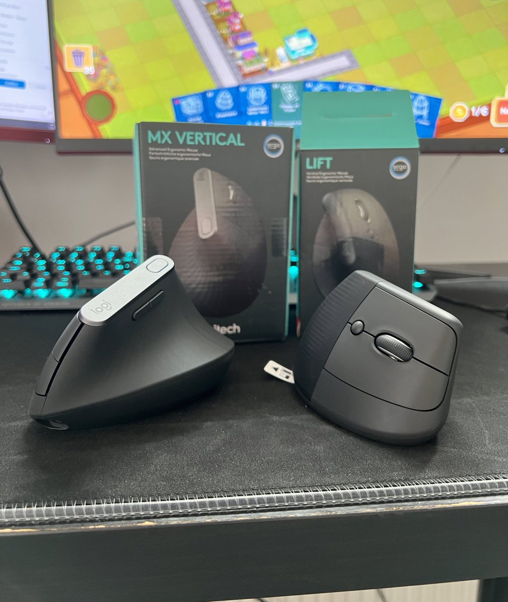 Derdimi duyunca <a href="/LogitechTurkiye/">Logitech Türkiye</a> mail atıp, denemem için iki dikey mouse gönderdi sağ olsun 🥳

Lift daha hafif ama benim elim için küçük gibi, Vertical daha bi elime oturdu.

Bi süre deneyip rahat mı, oyun oynanıyor mu, analiz edip haber vereceğim 🫡