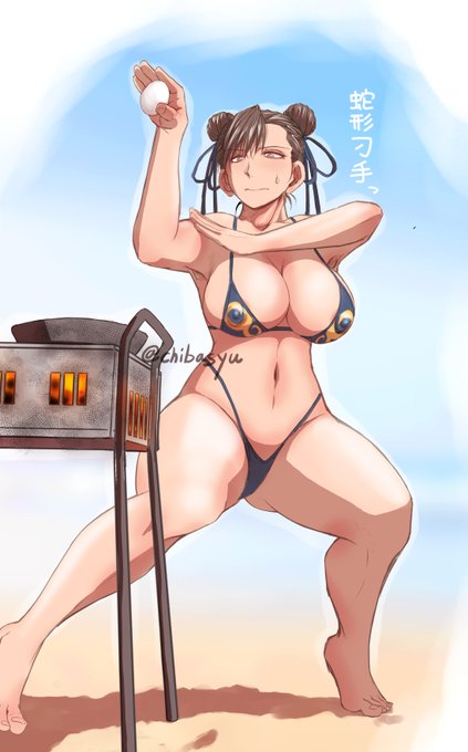 ビーチで目玉焼き春麗さん。 #格ゲーキャラ描こうぜ 