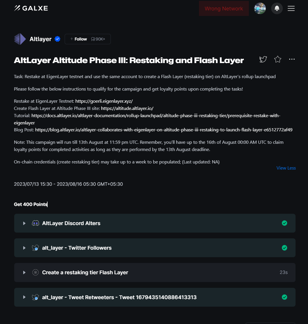 GACryptoO's tweet photo. 📢#AltLayer Altitude Phase III Has Begun: Restaking and Flash Layer

🔹1st Stake Goerli ETH to get rETH: https://t.co/qOZIuX4Gvl

🔹2nd Restake on EigenLayer rETH pool: https://t.co/GrHXo3a2Or

🔹3rd: Create a restaking tier Flash Layer: 

➖Go here: https://t.co/mBDdScmfAm
➖Click on "CREATE" >> Choose Layer & "Confirm"
➖ Full Tutorial: https://t.co/cUBAMXlOf5

✅ Complete #Galxe Tasks here: https://t.co/MA1xJUG4wl

❤️Like & Retweet🚛LFG🚀