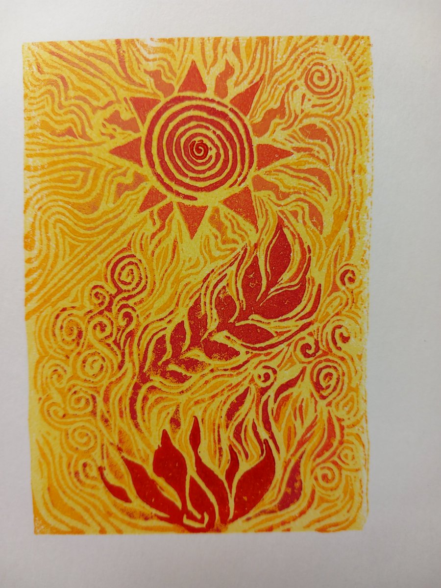 JLPBethell's tweet photo. One of my experimental lino cuts. Ended up like this. A midsummer celebration of fire, corn and summer sun.
#midsummer #solstice #July #summer #celticfires #northernsun #folklore #folklorethurday #pagan #barleycorn #linocut #linoprint https://t.co/tWwV9SLi0B
