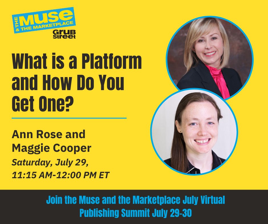 annmrose's tweet image. Excited to be talking with @frecklywench about social media and answering all your questions at The Muse and The Marketplace Grub Street Virtual Conference.
#WritingCommunity