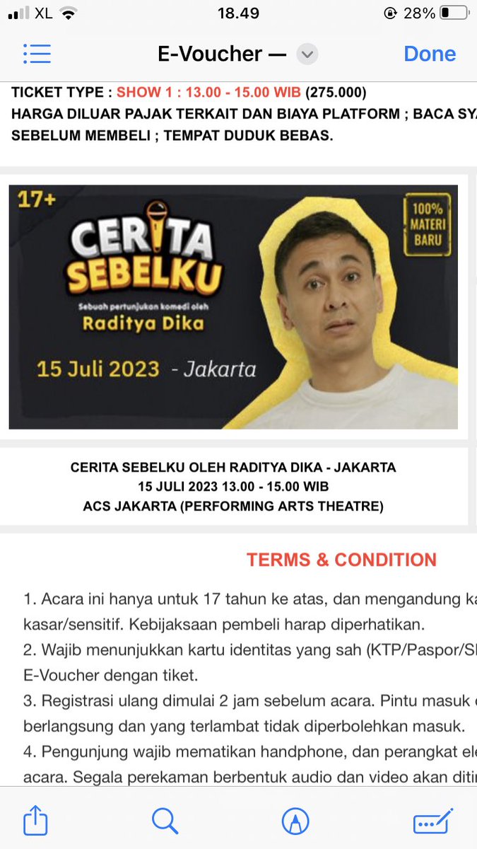 mtaufikd17's tweet photo. WTS 2 tiket Cerita Sebelku (Raditya Dika)  - Jakarta, 15 Juli 2023 13.00-15.00 / Show 1, DM me.

#wts #ceritasebelku #radityadika #jakarta https://t.co/o40qte3R1N