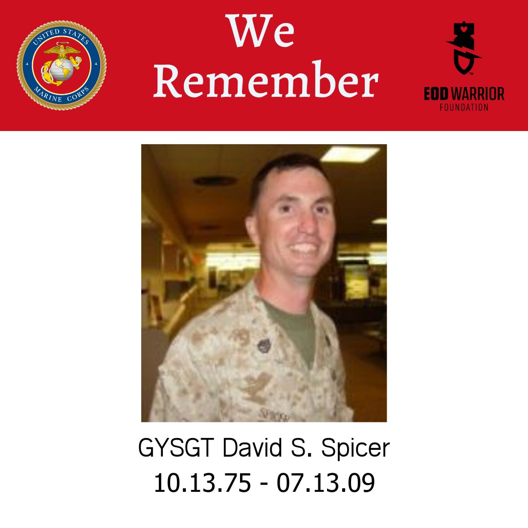 The EOD Warrior Foundation remembers GYSGT David S. Spicer, who made the ultimate sacrifice on this day in 2009.

Visit GYSGT Spicer's virtual memorial: https://t.co/ylrASE2tMp

#EOD #WeRemember #Marines #USMC https://t.co/DXupc4P8dg