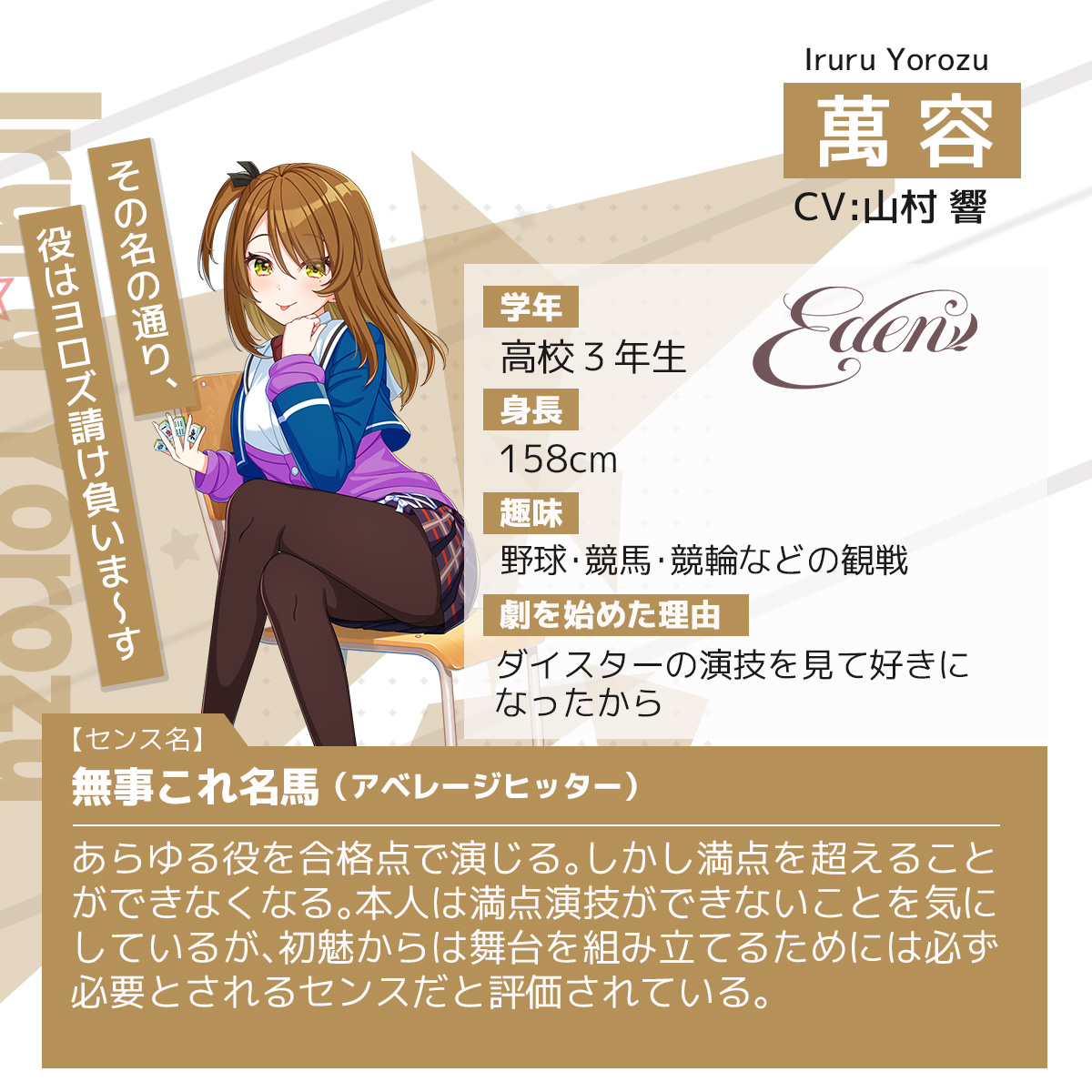 ユメステ #ワールドダイスター #劇団Eden #萬容（よろず いるる） CV