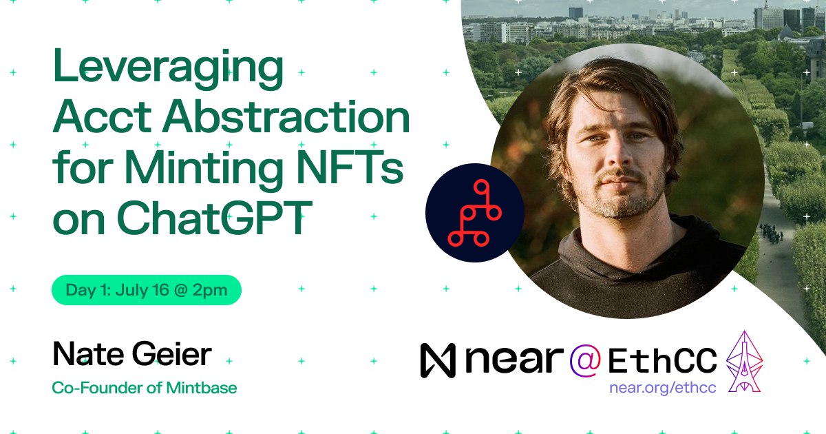 nategeier's tweet photo. Come to my talk at NEAR @EthCC:  Leveraging Account Abstraction for minting NFTs on #ChatGPT with @mintbase 

Sunday, July 16

https://t.co/7wtLSlG94S https://t.co/x02sJlsX60