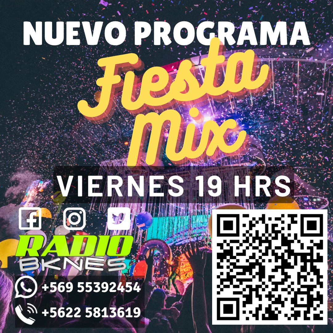 radiobknes's tweet photo. Amig@s desde este viernes comienza un nuevo programa “Fiesta Mix”. Con lo mejor de la música chilena, realizando la previa del bailable. Desde las 19 Hrs, escúchanos desde cualquier dispositivo https://t.co/Udbv1EFKdl Somos la radio de #Ñuñoa #musicachilena https://t.co/1HM01Cdz7O