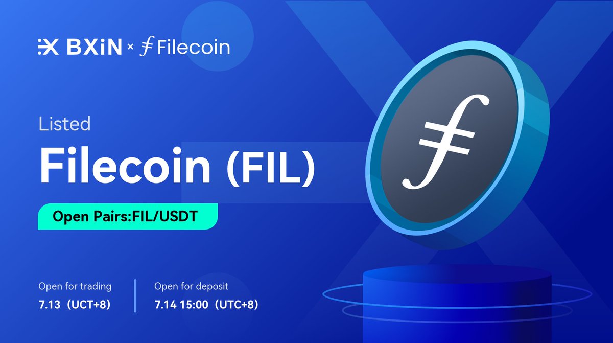 bxinGlobal's tweet photo. 📢BXIN New Listing💥 
#Filecoin (FIL) will get listed on #BXIN!

🔥Deposit: July 14th, 15:00 (UTC+8)

☄️Trading Time: July 13th (UCT+8) https://t.co/tEAgX1rP4c