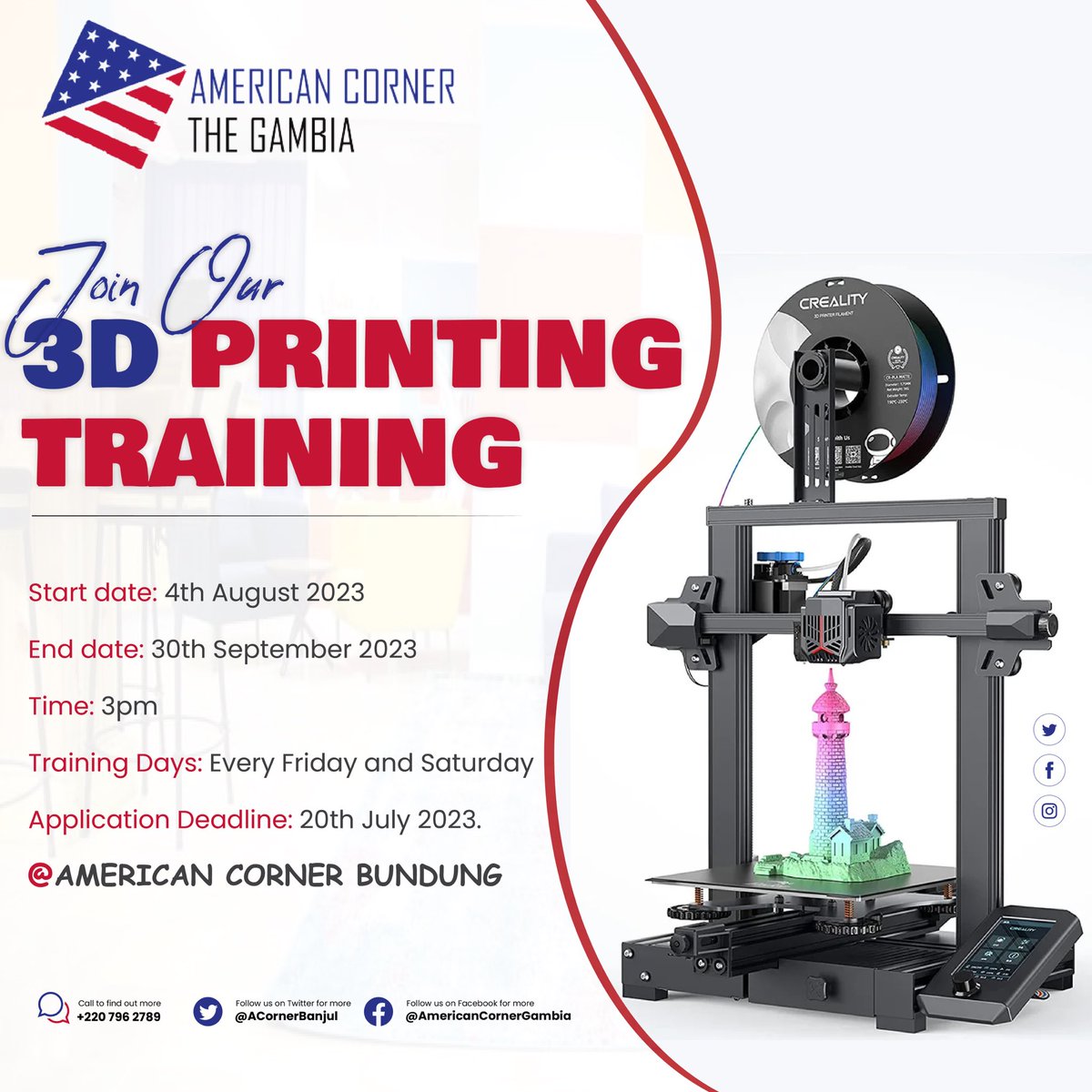 Are you looking for a tech skill this summer?

American Corner in partnership with  <a href="/HackathonGirls/">HackathonGirls</a> presents a 2 months long 3D Design and Printing Training and guess what, it's free and open to all who are ready to learn a new skill.

Click to apply : forms.gle/VUnrkC2ZSmHyuU…