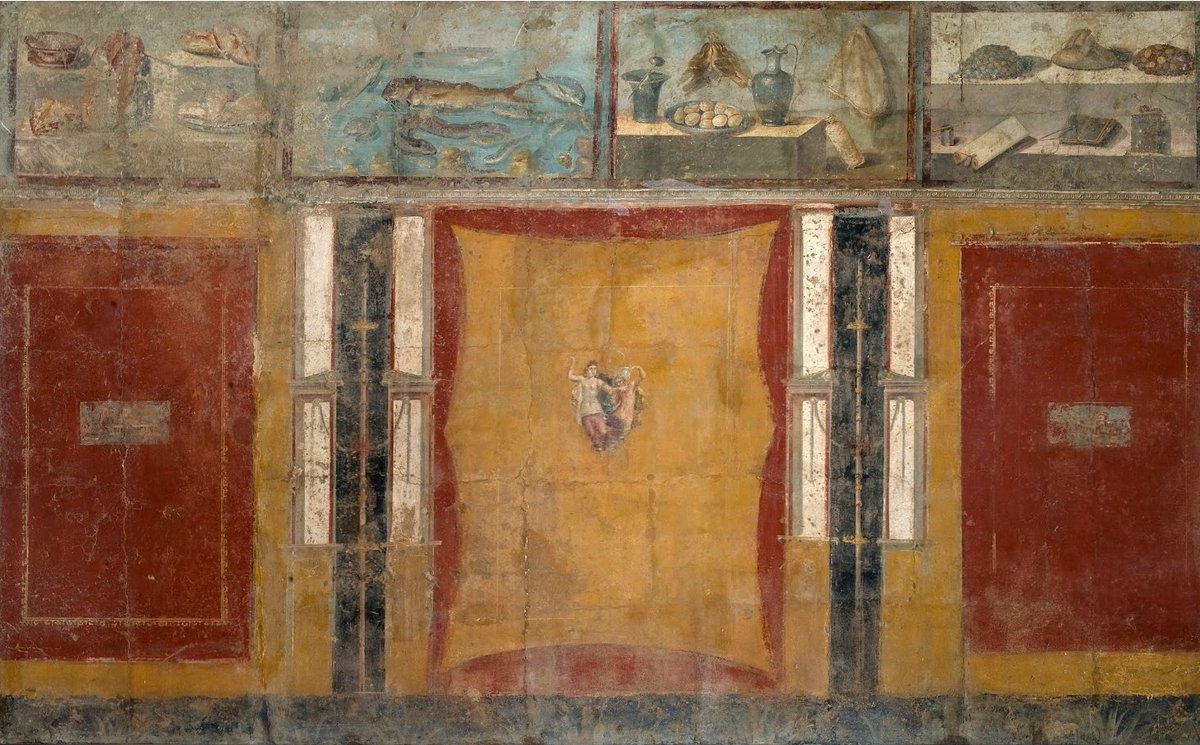#OnThisDay - 13 July 1755 - the stunning south wall fresco of the tablinum of the Praedia of Julia Felix, Pompeii (II.4.10), was discovered. I adore the series of still-life panels in the upper register. #Pompeii #Archaeology Image: National Archaeological Museum, Naples (8598)