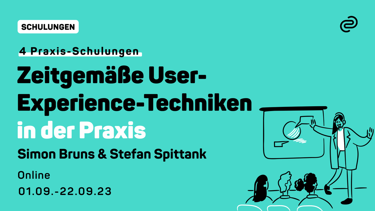 codecentric's tweet image. Egal ob #Stakeholder-Interviews, #AffinityMapping, Personas oder Produktvision: In der vierteiligen Schulungsreihe zeigen euch Stefan &amp;amp; Simon die wichtigsten #UX-Techniken in der Praxis. 

Jetzt anmelden: cclnk.de/3pGd1EM