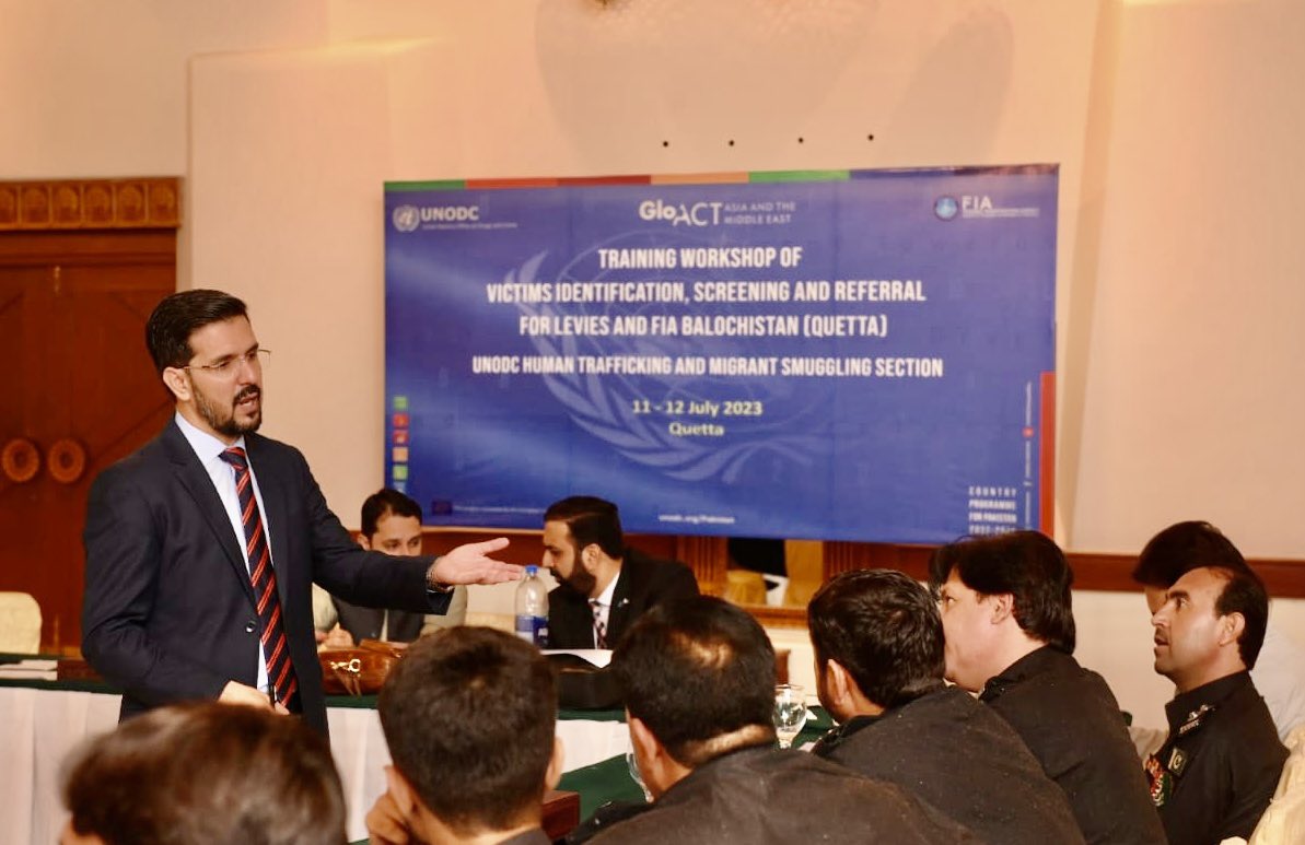 Pleased to announce that we are holding workshop in Balochistan, Pakistan! 

The aim is to enhance the capacity of Balochistan Levies in victim identification, screening, and referral for trafficking and smuggling cases. 

Together, we prioritise assistance &amp; justice for victims.