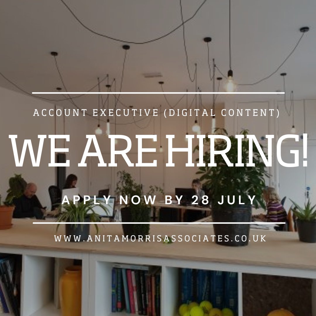 Job🚨 We're looking for a talented individual who wants to make a positive difference as part of an award-winning team. 

We are hiring an Account Executive (Digital Content)  

Send a cover letter and CV by 28 July to: anita@anitamorrisassociates.co.uk
anitamorrisassociates.co.uk/come-and-work-…