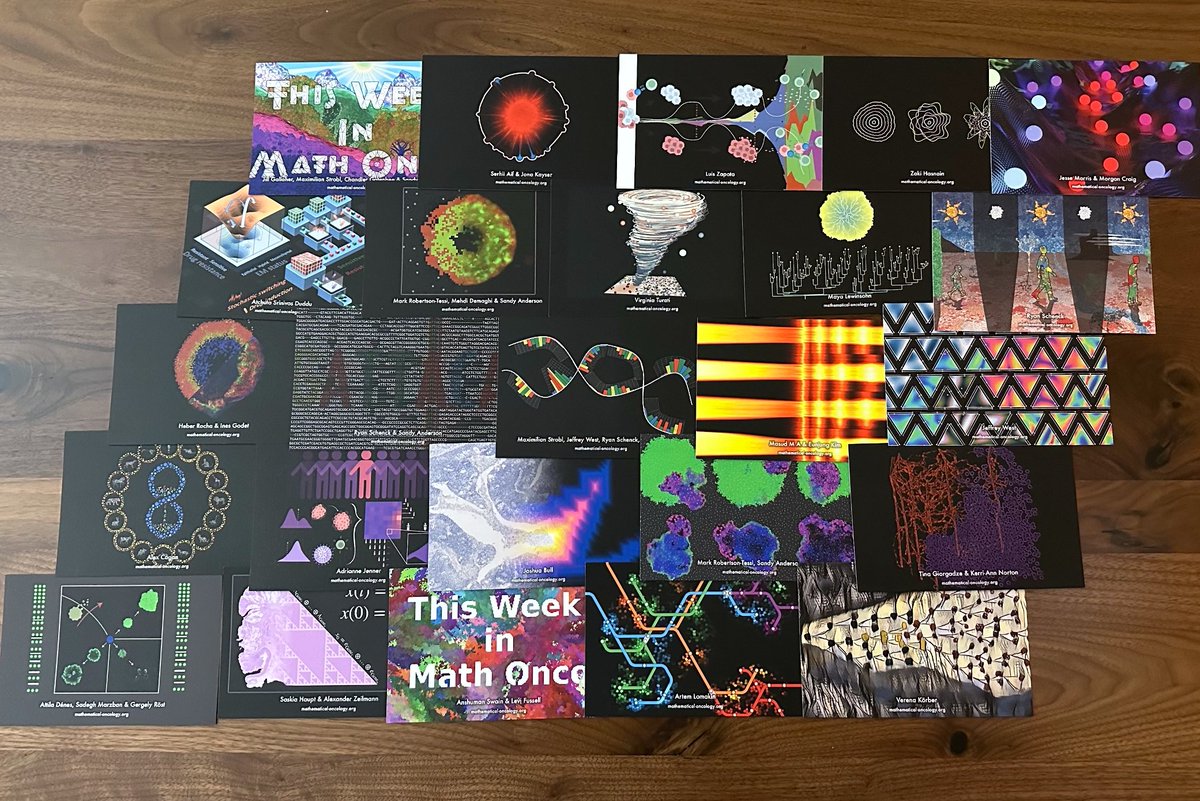 Today, we celebrate the &gt;100 talented artists within the last 2+ years who have contributed to the #MathOnco collection.

We've printed out stickers and postcards to share at the Society for Math Biology annual meeting next week.