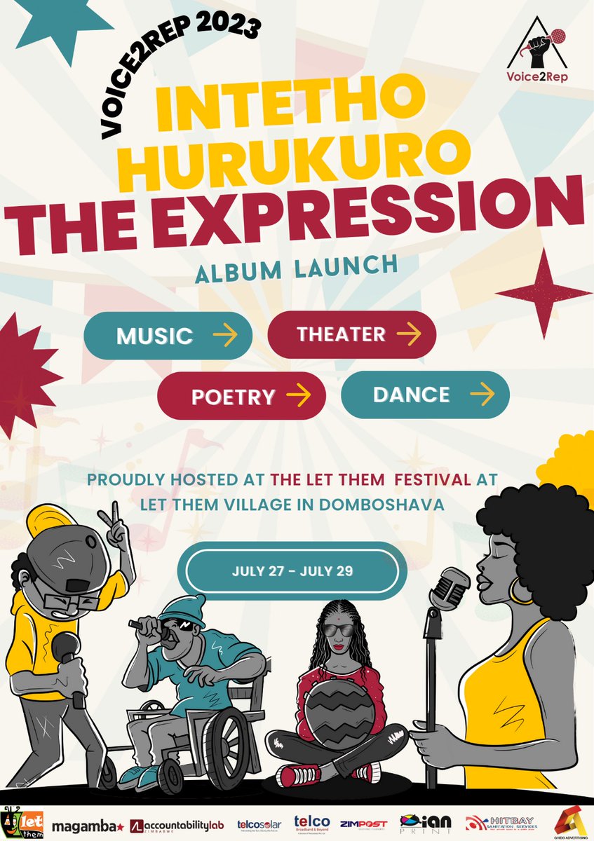 Dates are out for the <a href="/Voice2RepZW/">Voice2RepZimbabwe</a> Intetho Hurukuro The Expression #AlbumLaunch that will be hosted at the Let Them Festival in Domboshava from the 27th to the 29th of July 2023. Counting down to some fresh music, dance, poetry and theatre! You have to be there.
#AlbumLaunch