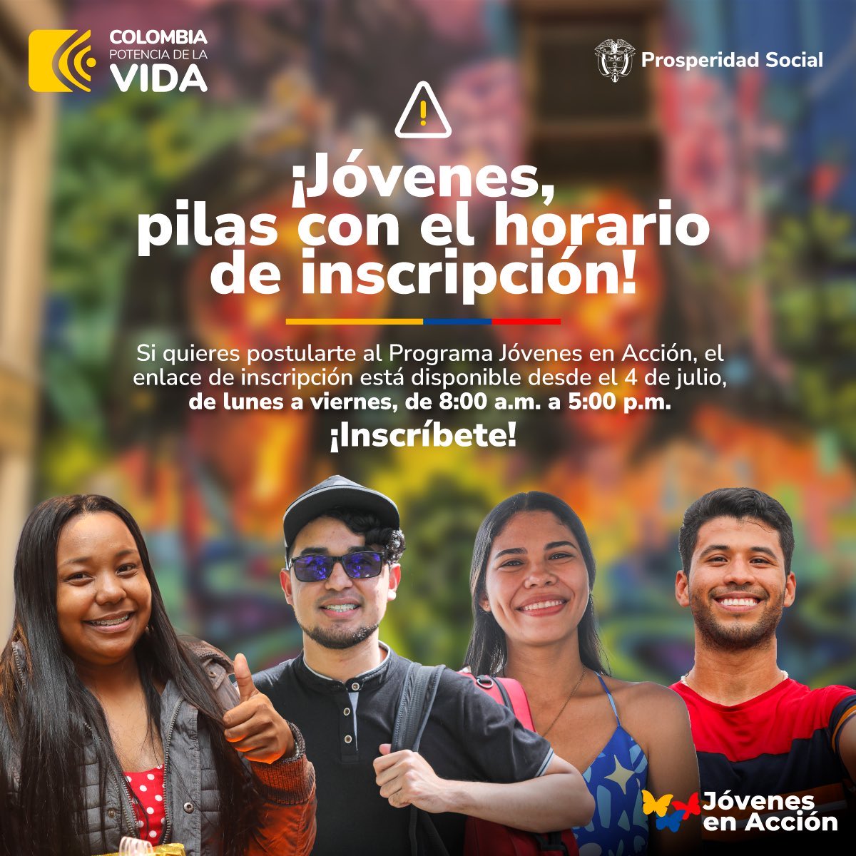 ProsperidadCol's tweet photo. Si tienes entre 14 y 28 años y deseas ser parte de #JóvenesEnAcción, recuerda que las inscripciones están abiertas. Ten en cuenta el horario definido para acceder al enlace  https://t.co/eMjYelJvx3 y realizar el proceso de prerregistro. https://t.co/auIKbadw1L
